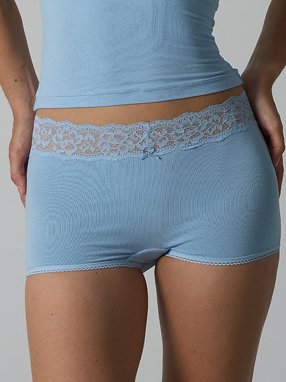Lace Trim Mid-Rise Boy Short Panties
