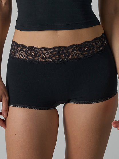 Lace Trim Mid-Rise Boy Short Panties