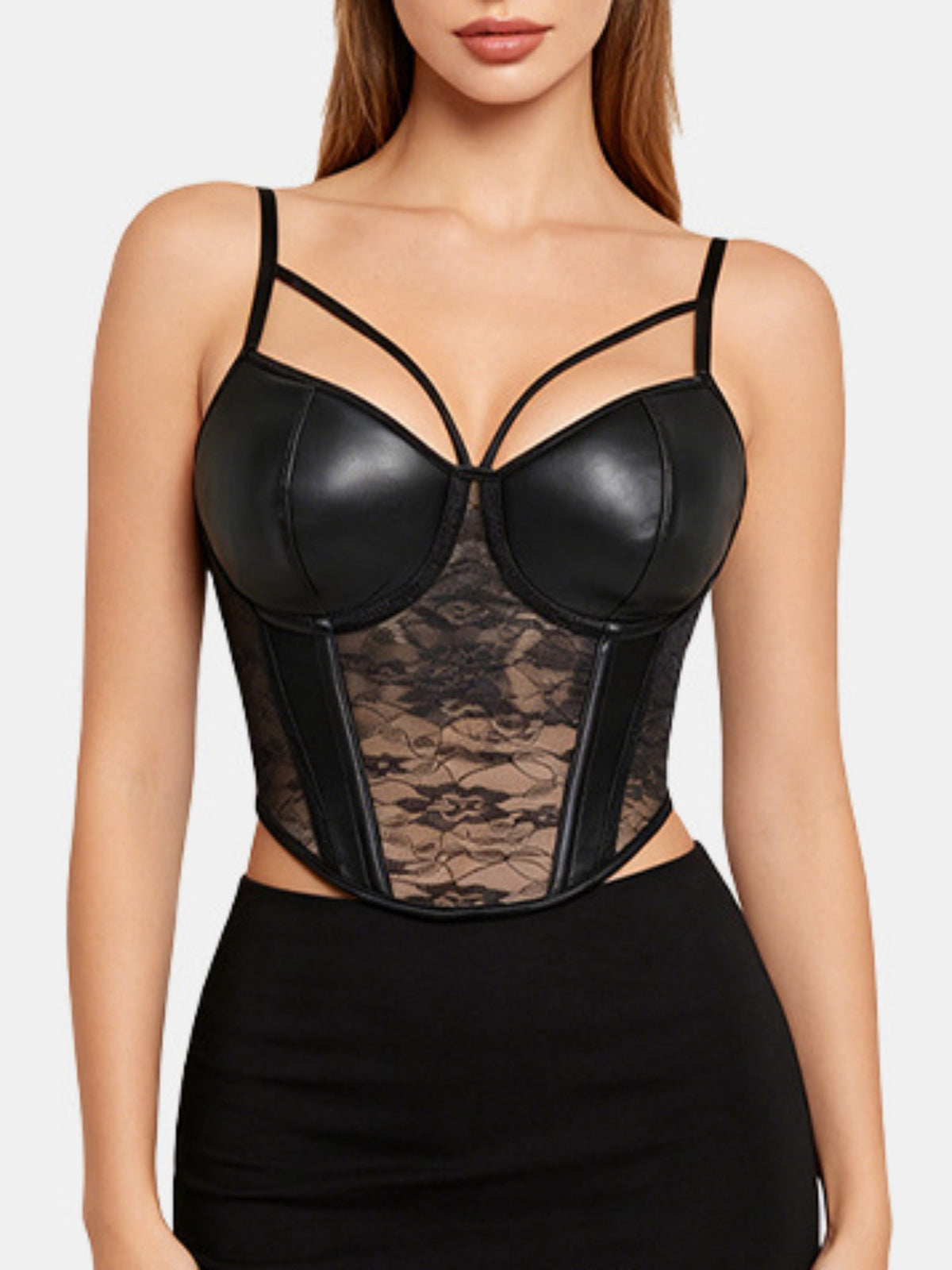 Faux Leather Lace Corset Cami Top