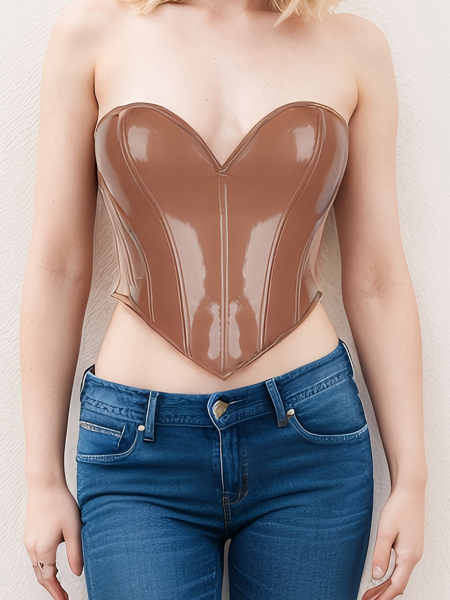 Glossy PU Strapless Waist Trainer Corset