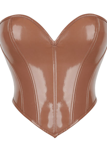 Glossy PU Strapless Waist Trainer Corset
