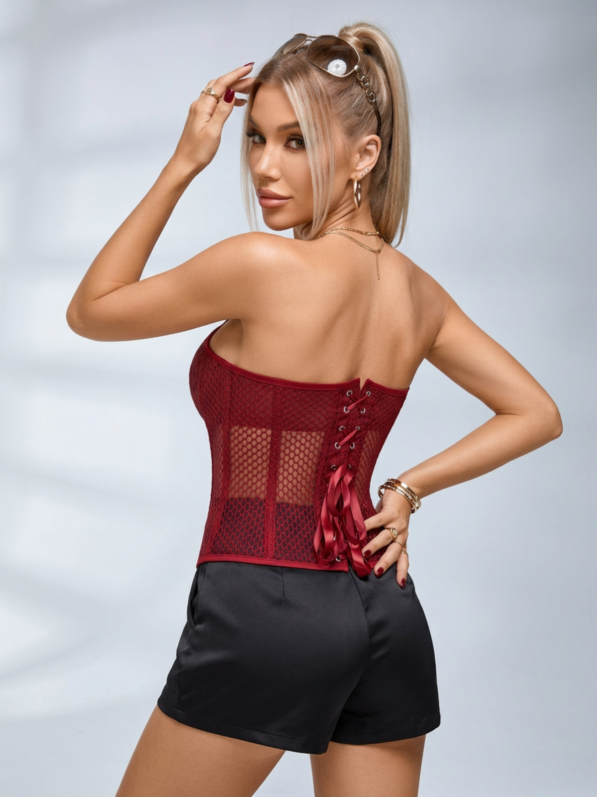 Sheer Mesh Strapless Corset Top