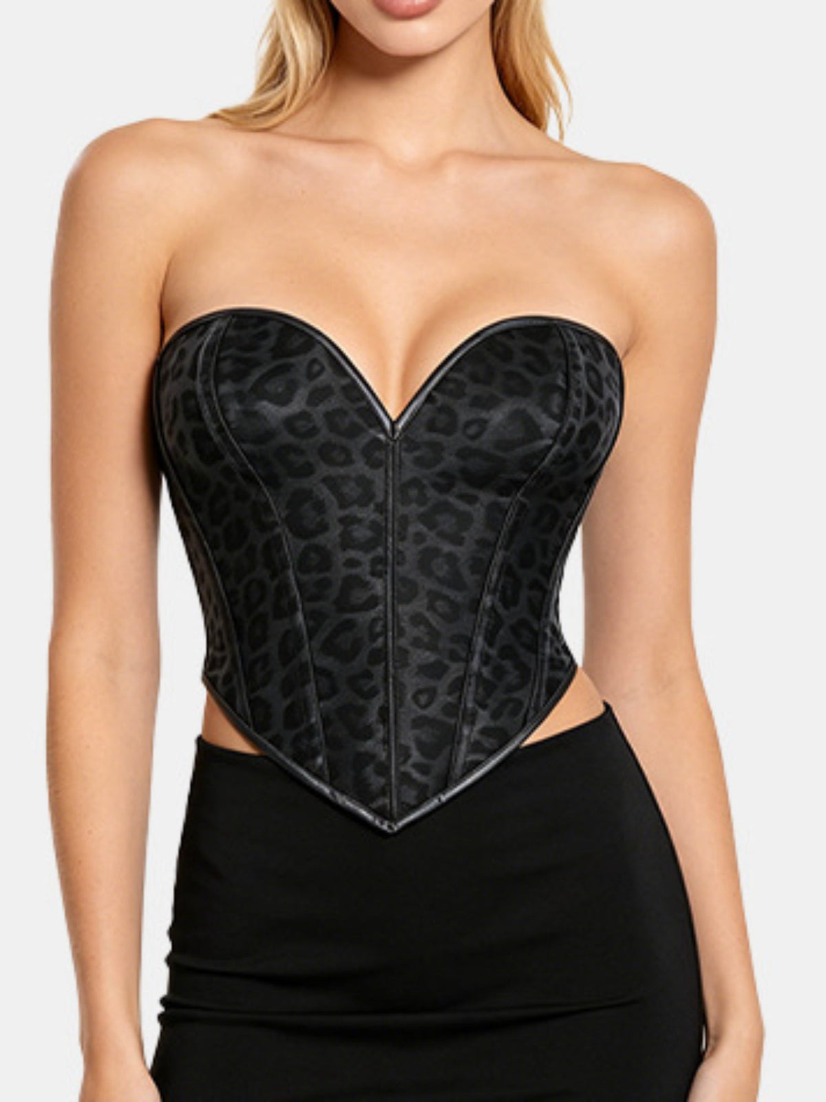 Black Leopard Print Strapless Corset