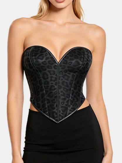 Black Leopard Print Strapless Corset