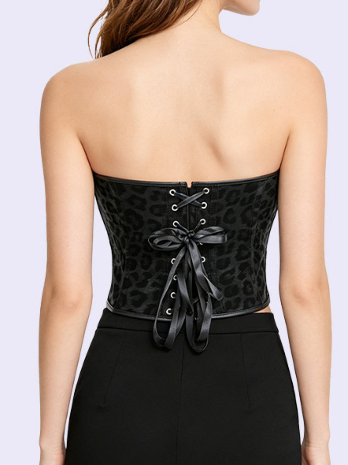 Black Leopard Print Strapless Corset