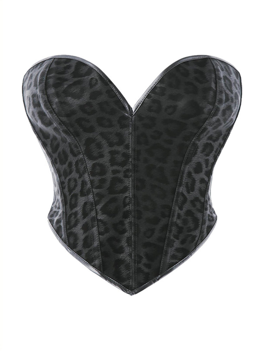 Black Leopard Print Strapless Corset