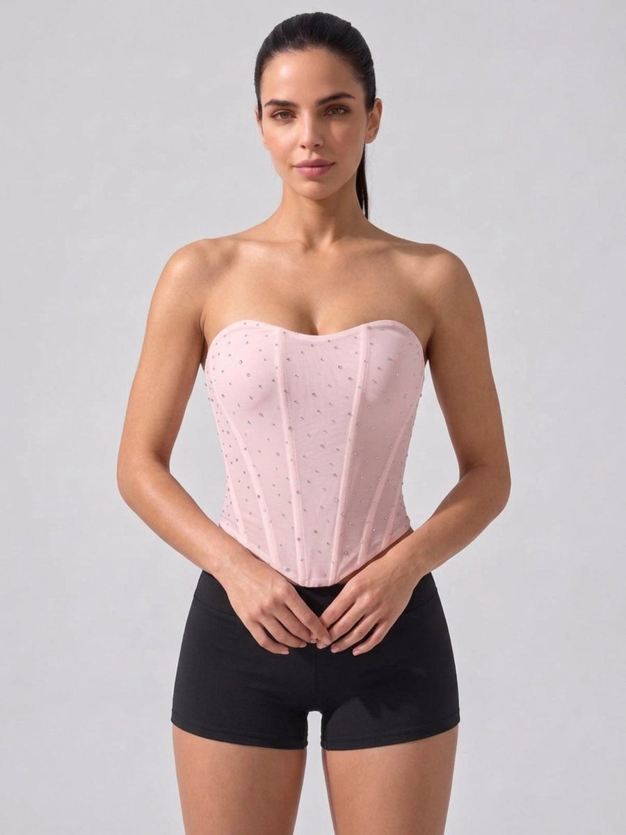 Sparkle Mesh Strapless Sweetheart Corset Top