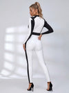 "SciFi Heroine" Contrast Color PU Zipper Short Romper