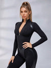 Faux Leather Zipper Stand Collar Push Up Sleevesless Jumpsuit