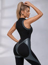 Faux Leather Zipper Stand Collar Push Up Sleevesless Jumpsuit