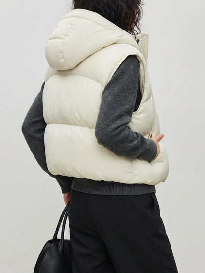 Pocket Zipper Warm With Hat Coat Vest