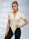 Contrast Color Backless Stitch Zipper Jumpsuit