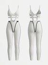 Cutout Ribbed Active Jumpsuit With Contrast Piping