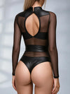 Mesh PU Faux Leather Bodysuits