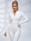 Sexy Solid Color Stand Collar Zipper Jumpsuit