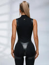 Faux Leather Zipper Stand Collar Push Up Sleevesless Jumpsuit