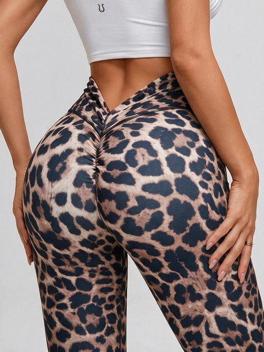 Leopard Leggings mit tiefem V-Rücken und Scrunch-Po