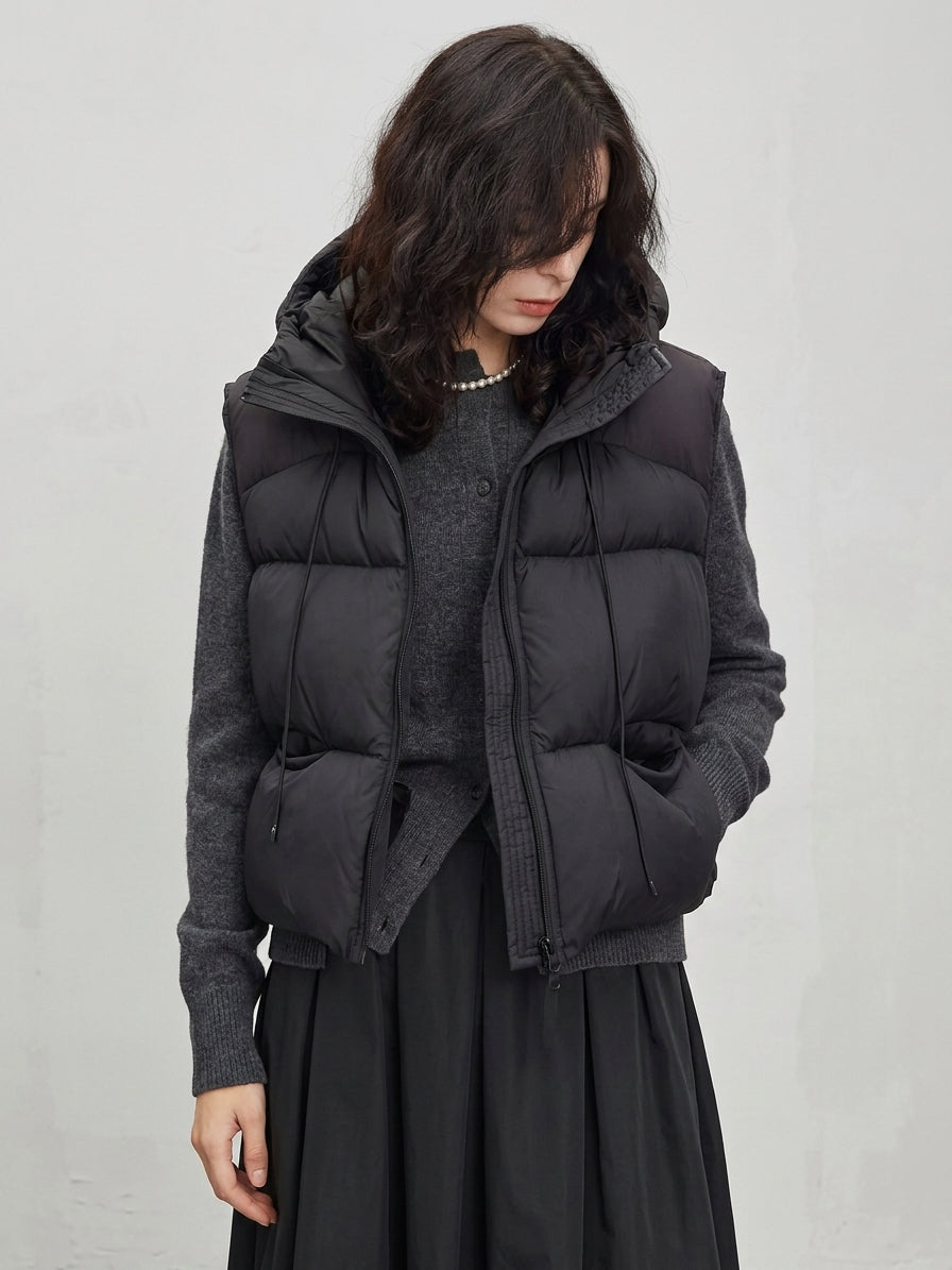 Pocket Zipper Warm With Hat Coat Vest