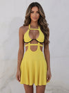 Geripptes Neckholder-Tenniskleid mit Cut-out
