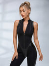 Faux Leather Zipper Stand Collar Push Up Jumpsuit
