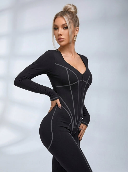 Tummy Control Zipper Hip-lift Jumpsuit