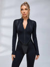 Faux Leather Zipper Stand Collar Push Up Jumpsuit