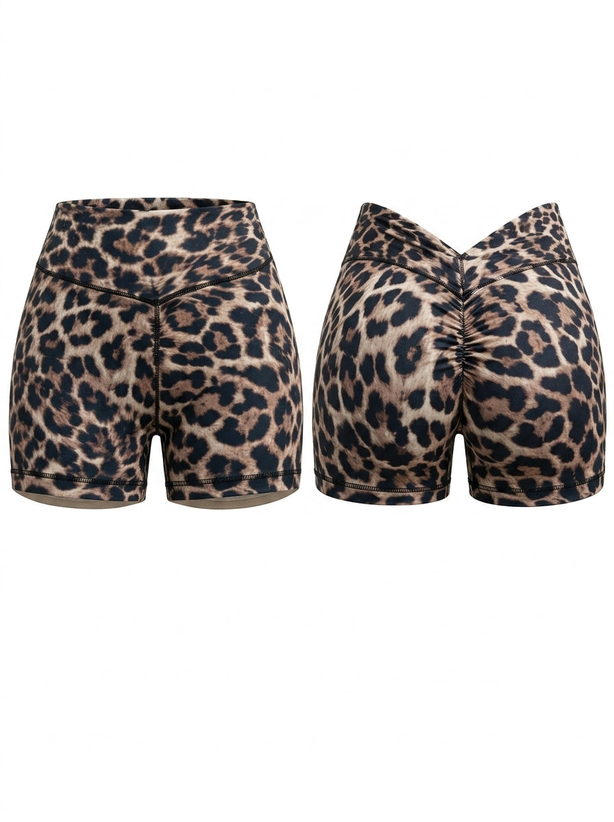 Leopard Deep V Back Scrunch Bum Shorts