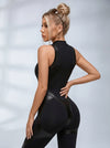 Faux Leather Zipper Stand Collar Push Up Jumpsuit