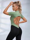 Contrast Color Backless Stitch Zipper Jumpsuit