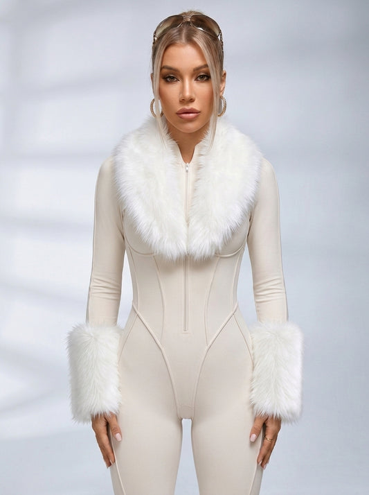 Half Zip High Neck Long Sleeve Shaping Flare Jumpsuit