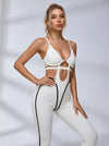 Cutout Ribbed Active Jumpsuit With Contrast Piping