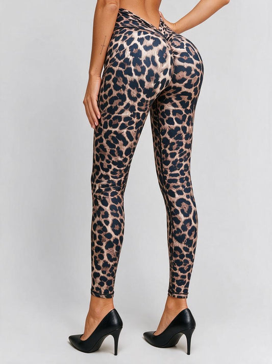 Leopard Deep V Back Scrunch Bum Leggings