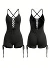 Cross Back Lace-Up Short Romper