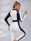 "SciFi Heroine" Contrast Color PU Zipper Short Romper