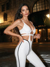 Cutout Ribbed Active Jumpsuit With Contrast Piping