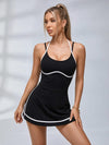 Contrast Piping Halter Active Dress with Built-in Shorts