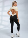 Contrast Color Backless Stitch Zipper Jumpsuit
