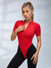 Contrast Color Backless Stitch Zipper Jumpsuit