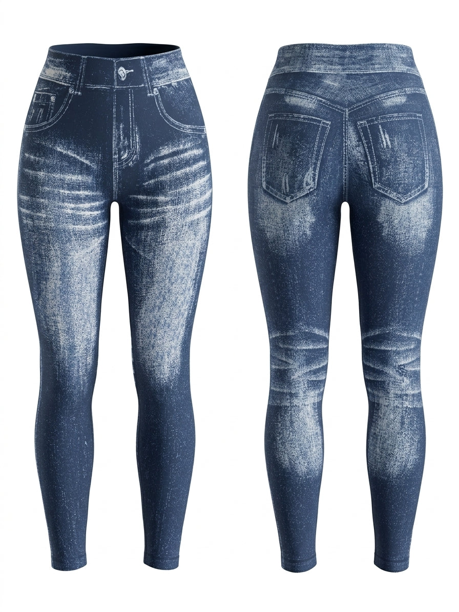 Deep V Back Denim Scrunch Bum Leggings