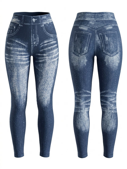 Deep V Back Denim Scrunch Bum Leggings
