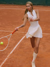 Langärmeliges Tennis-Plisseekleid mit halbem Reißverschluss und integriertem Body