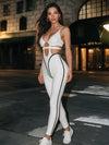 Cutout Ribbed Active Jumpsuit With Contrast Piping
