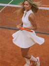 Langärmeliges Tennis-Plisseekleid mit halbem Reißverschluss und integriertem Body