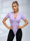 Contrast Color Backless Stitch Zipper Jumpsuit