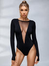 Sexy Mesh Deep Backless Long-Sleeve Bodysuit