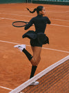 Langärmeliges Tennis-Plisseekleid mit halbem Reißverschluss und integriertem Body