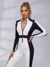 "SciFi Heroine" Contrast Color PU Zipper Short Romper