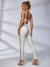 Cutout Ribbed Active Jumpsuit With Contrast Piping