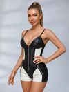 "SciFi Heroine" Zipper Contrast Color PU Short Romper