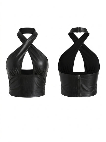 Sexy PU Glossy Hollow out High-support Zipper Sports Bras